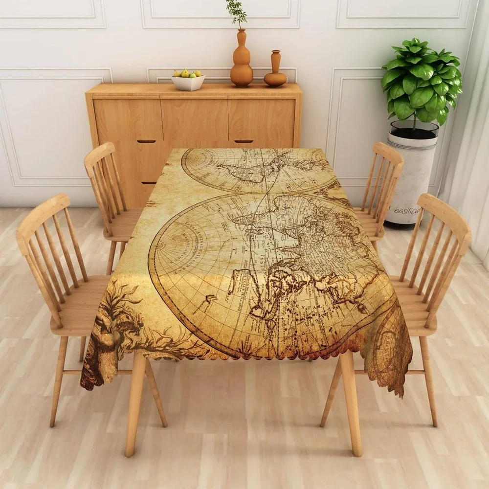 Retro World Map Tablecloth 54x108 Vintage Globe Geography Decoration‎ NEW